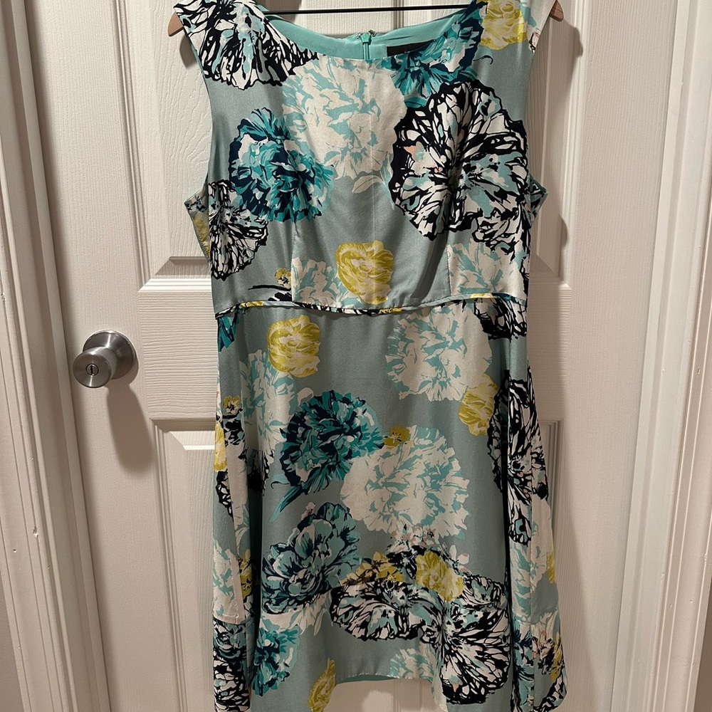 J.CREW Teal Aquatic Floral Silk Sleeveless A Line Dress Lined Size 12
